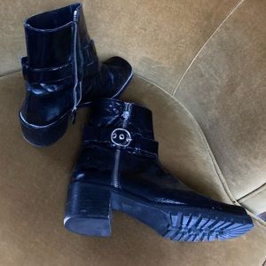 Zara Square-toe Patent Combat Boots